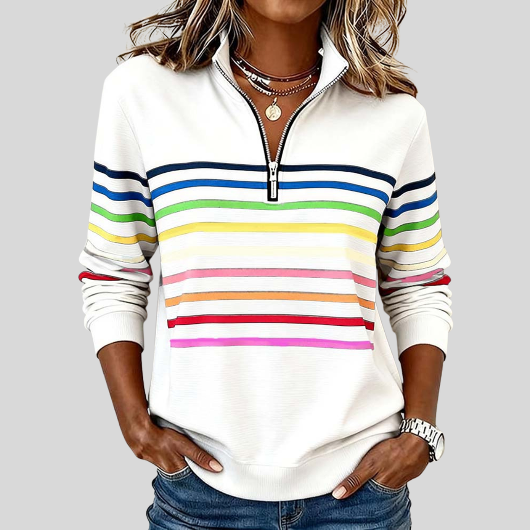 Sanne™ | Colorful Striped Sweater with Quarter Zip