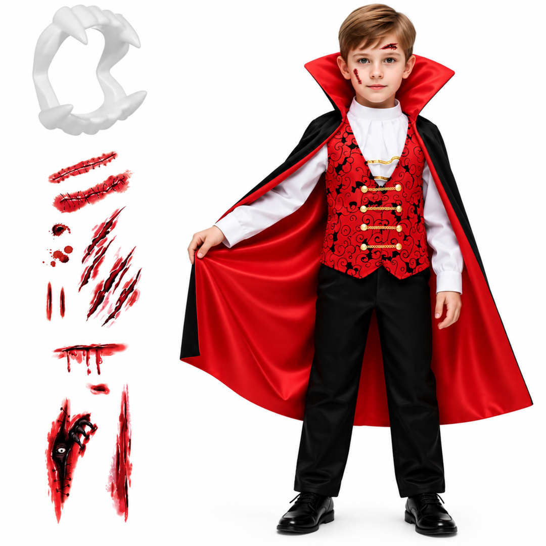 Boys Vampire Costume Set with Cape and Fake Vampire Fangs