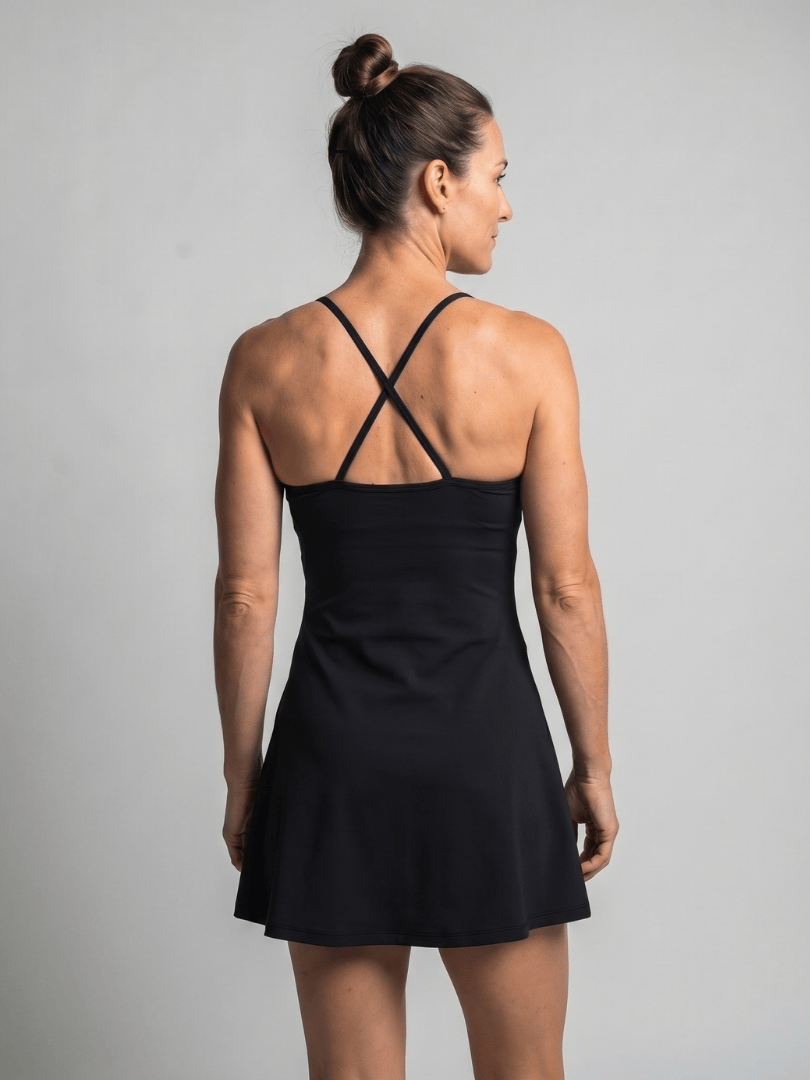 Daya™ Strap Flared Tennis Dress by Emma & Rose Cape Town, showcasing the fitted top and flared skirt design in lightweight fabric.
