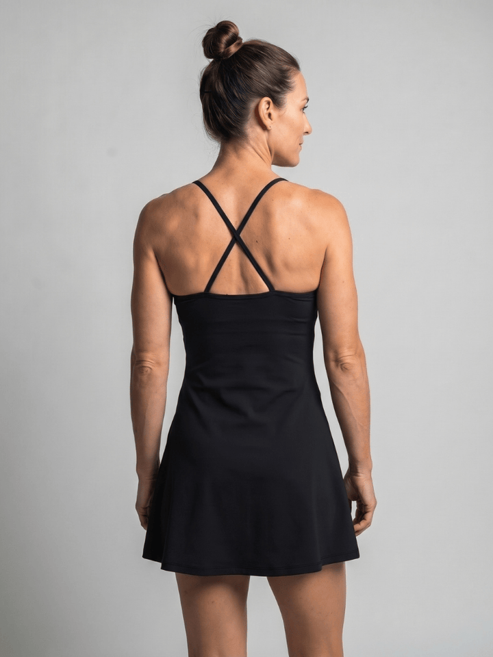 Daya™ Strap Flared Tennis Dress by Emma & Rose Cape Town, showcasing the fitted top and flared skirt design in lightweight fabric.