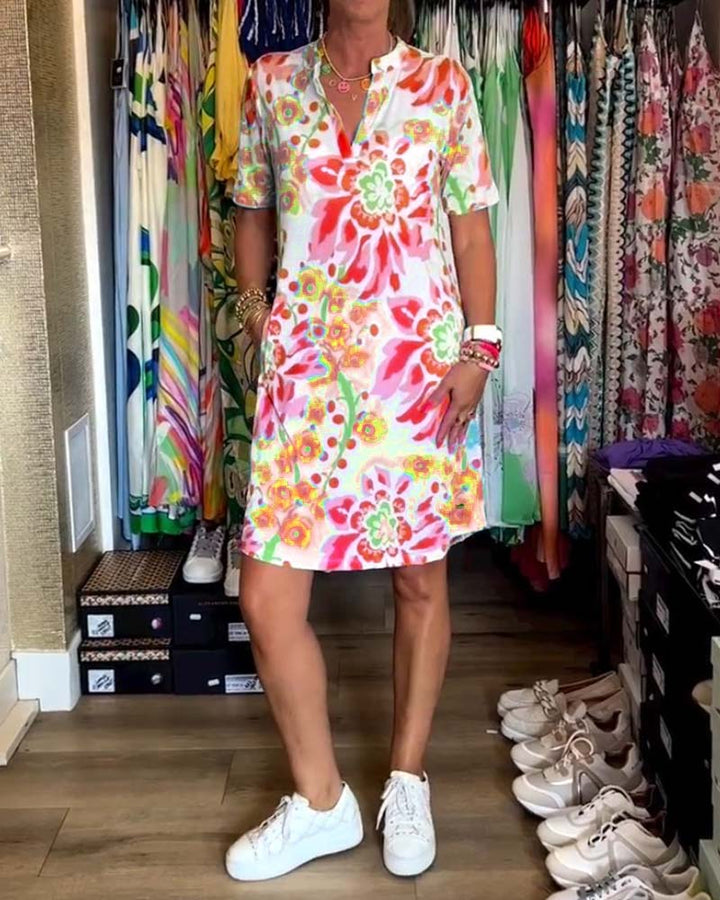 Ivendra Short Sleeve Floral Print Dress - Elena Harper