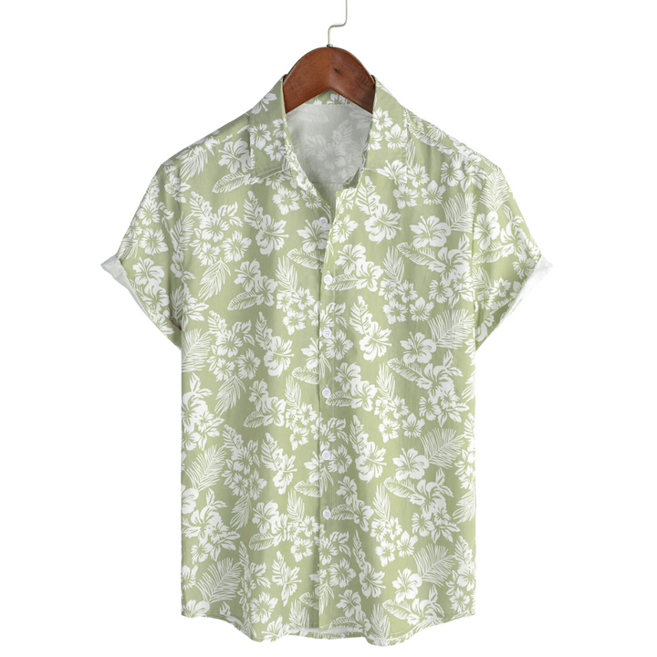 Men's Short Sleeve Hawaiian Shirt with Floral Pattern
