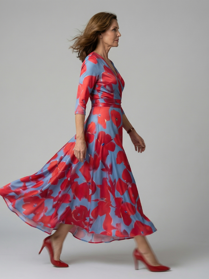 Celine Cross Wrap Neck Midi Dress - Elena Harper
