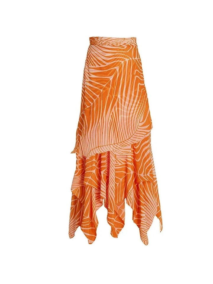 One-Shoulder Floral Salmon Print Swimsuit, view 5 - Elena Harper