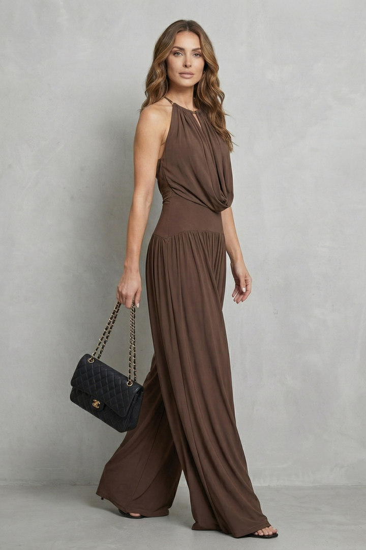 Women's Halter Cowl Top and Wide Leg Trouser Set Brienelle, view 3 - Elena Harper