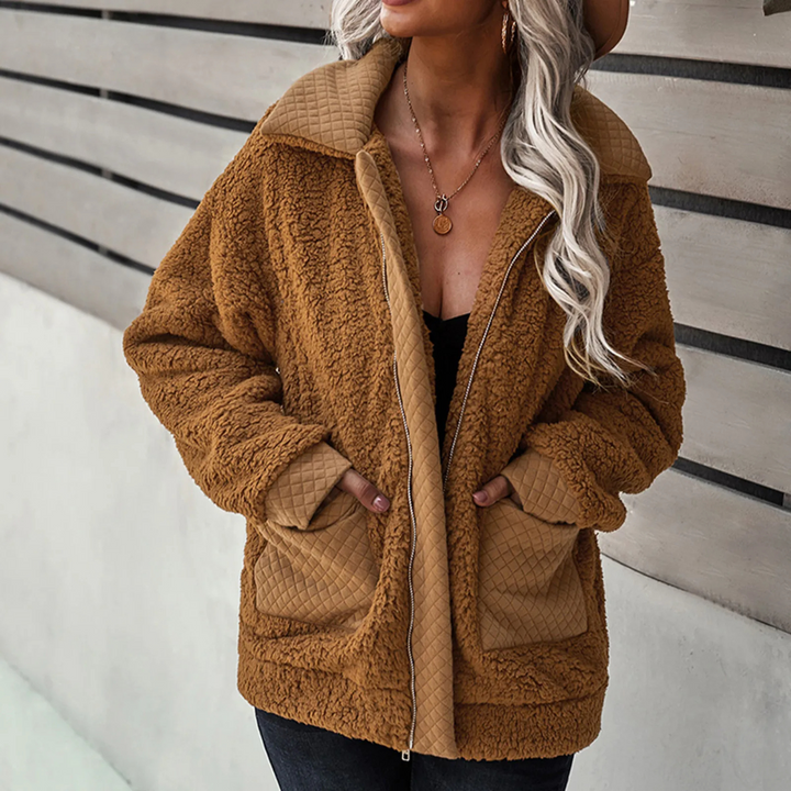 Ladies Teddy Coat Quilted with Zipper and Pockets