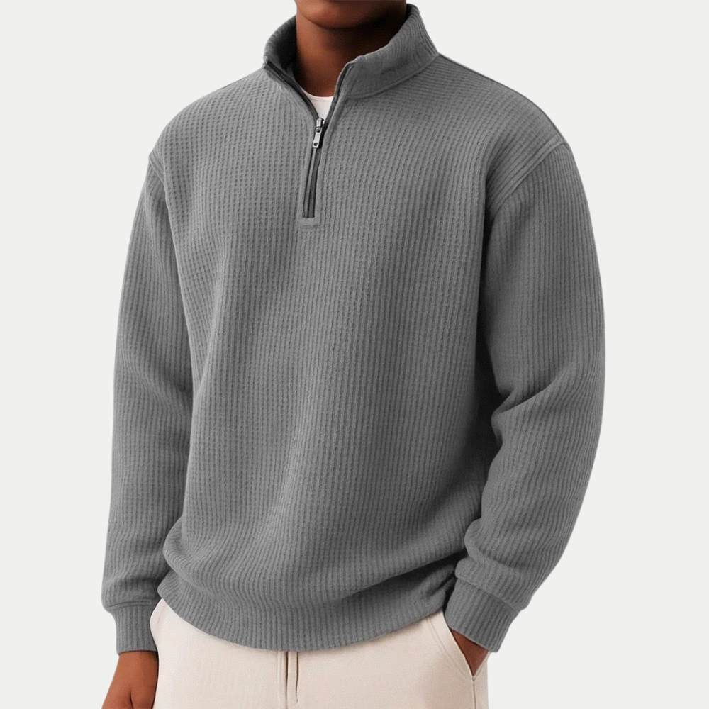 Men's Pullover Slim Silhouette Long Sleeve with Zip Collar