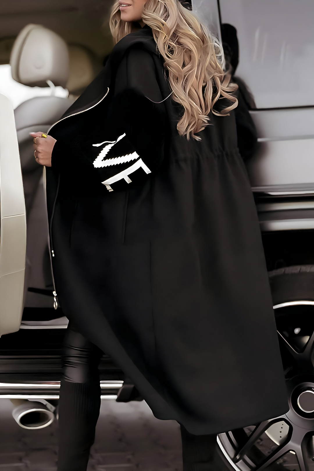 Women's Winter Jacket with Knit Sleeves and Hood
