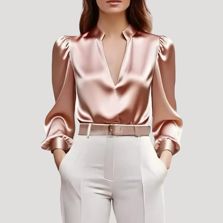Elegant Women's V-Neck Blouse with Long Sleeves