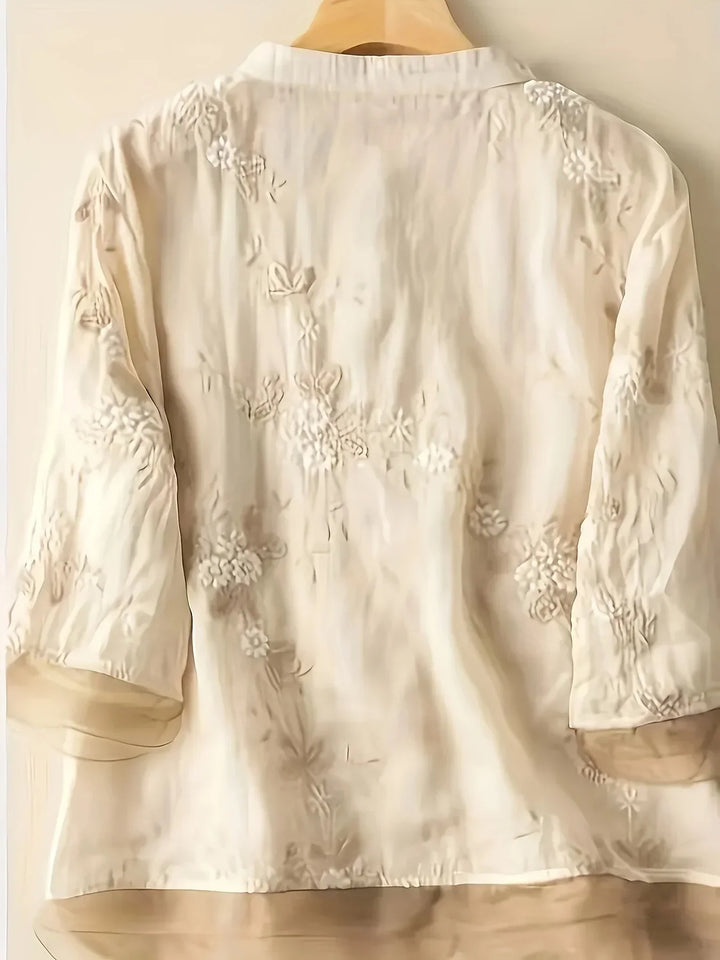 Embroidered Flower Blouse Eliza Button Closure Stylish, view 3 - Elena Harper