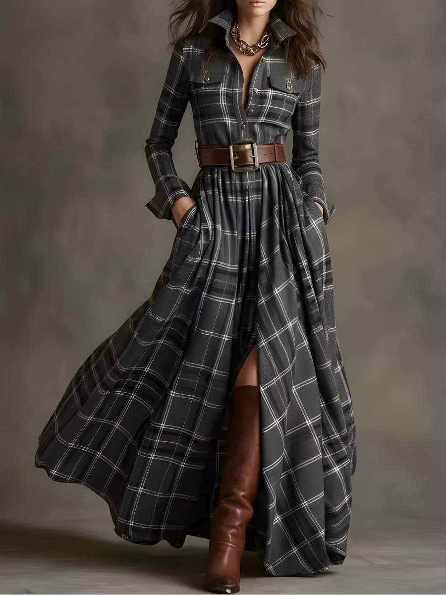 Nara™ | Stylish Checked Maxi Dress