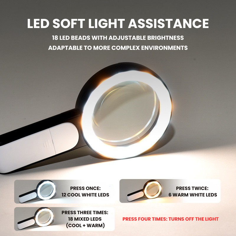 Unisex LED Magnifying Glass with Adjustable Light for Reading
