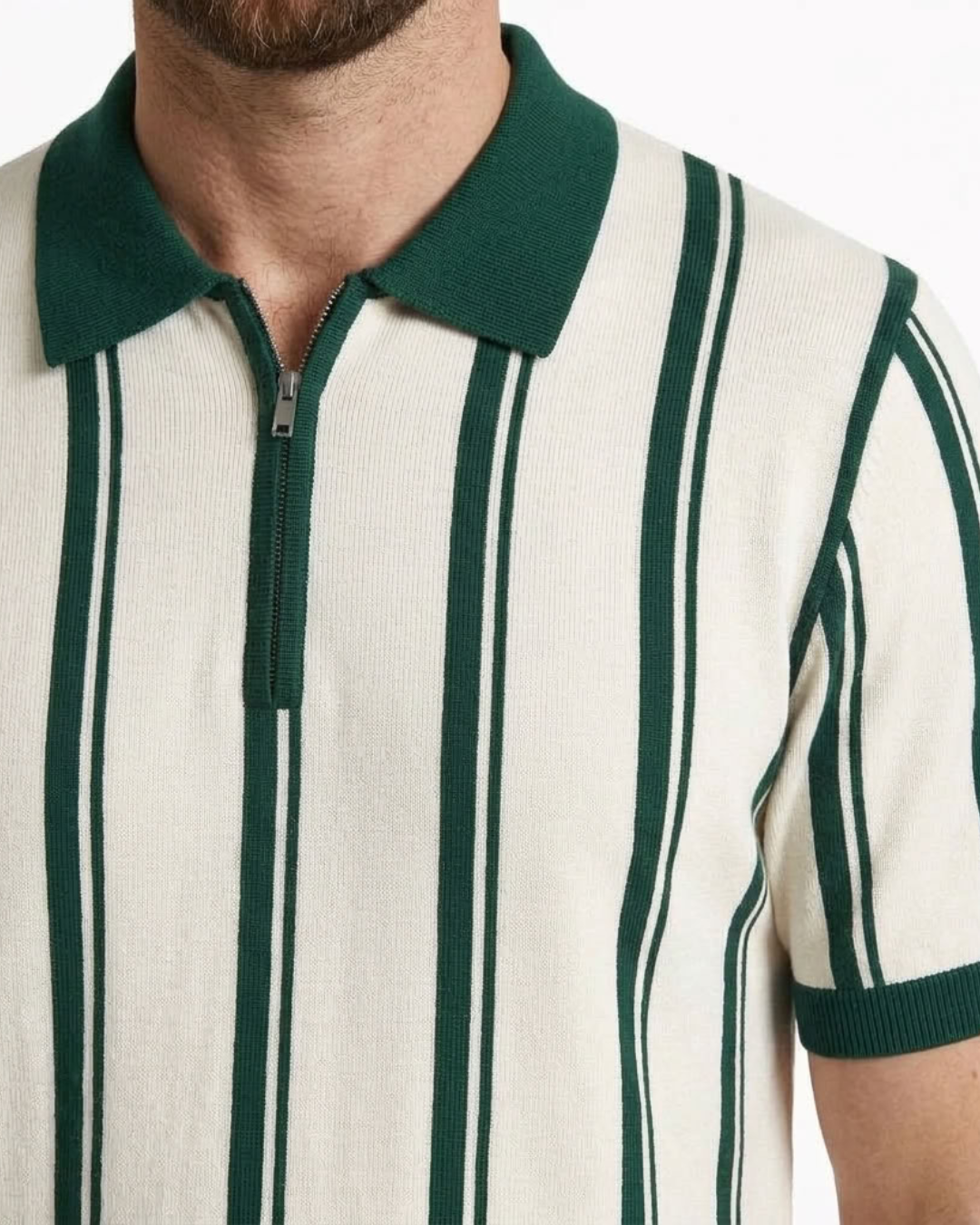 Striped Half-Zip Polo For Men