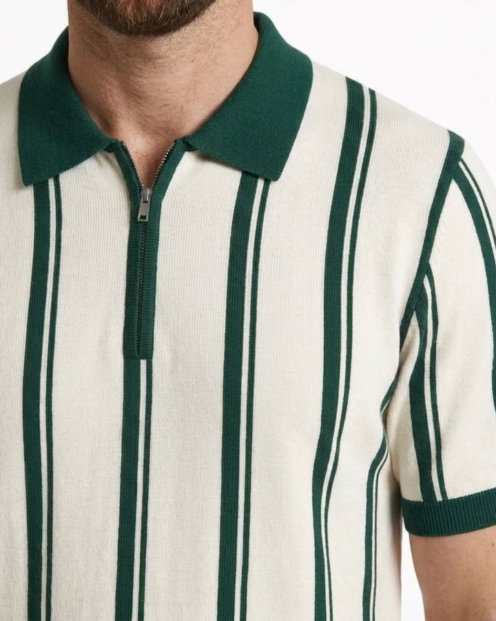 Striped Half-Zip Polo For Men