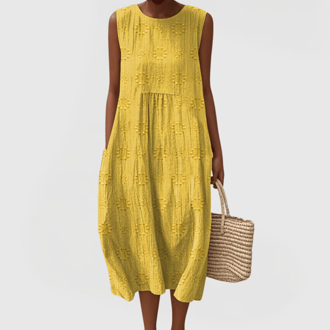 Emma & Rose Cape Town Teresa™ elegant dress with stylish pockets, shown in a natural pose highlighting the dress details.