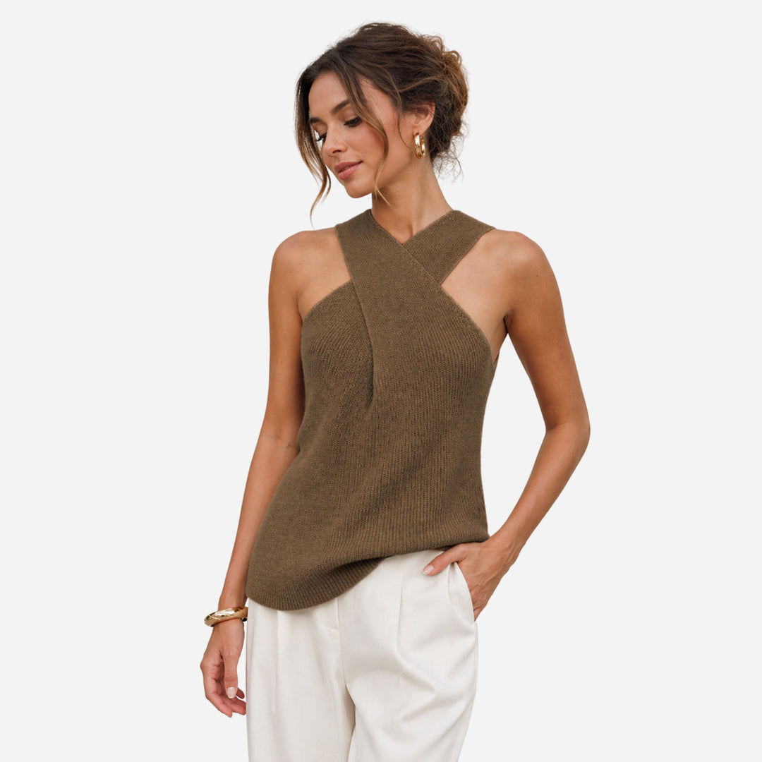Women's Fitted Cross Halter Tank Top - Sleeveless & Stylish