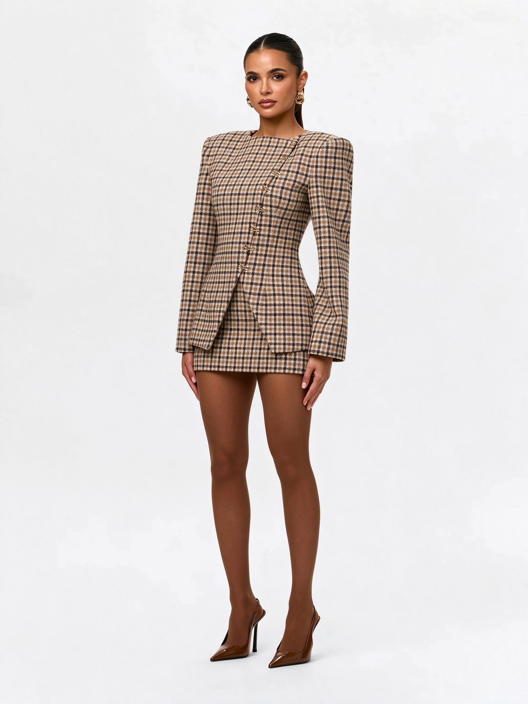 Plaid Hourglass Blazer Jacket
