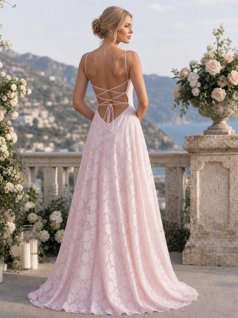 Women's Spaghetti Strap Full Lace Maxi Dress
