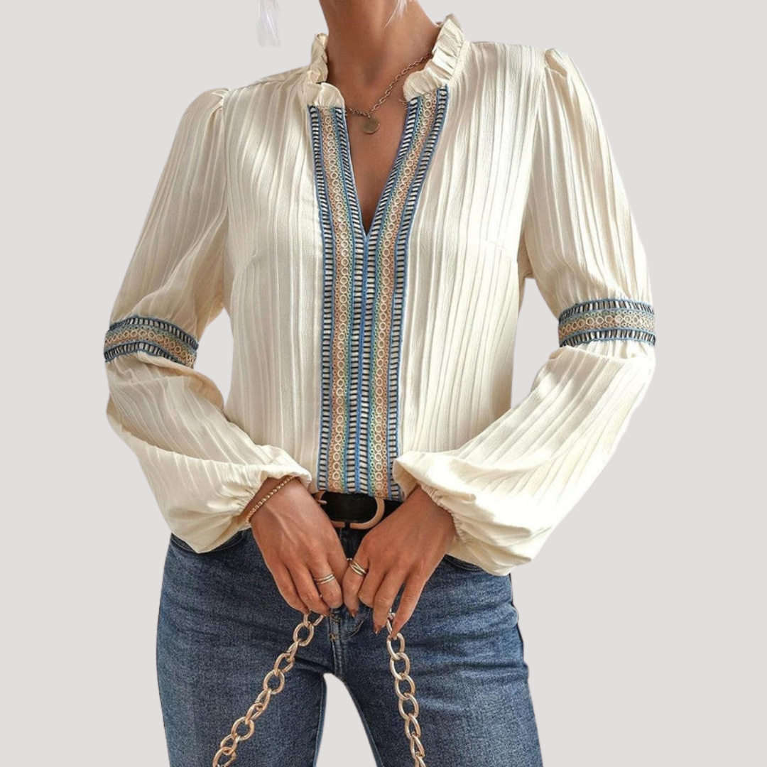 Bohemian Embroidered Women's Blouse with Flared Sleeves