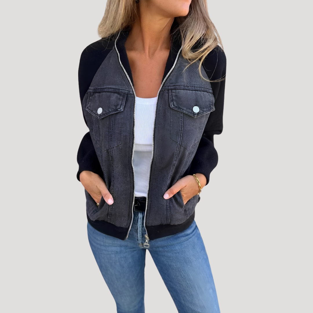 Zipped Denim Jacket for Women, view 3 - Elena Harper