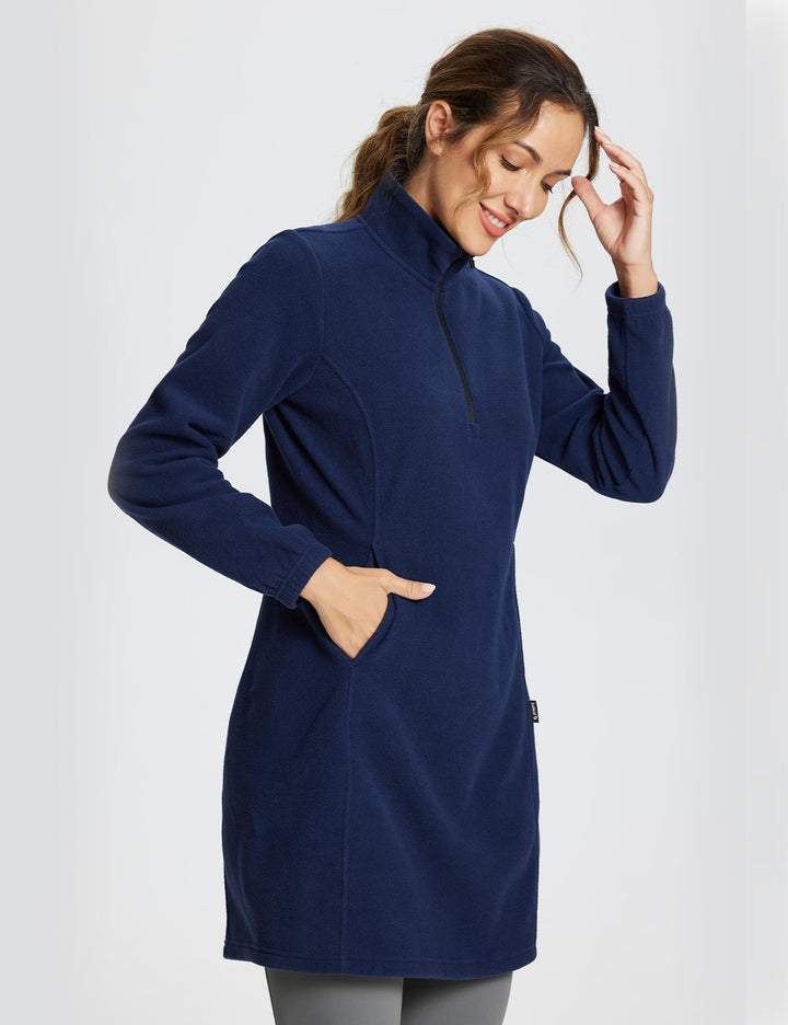 Women's Winter Tunic Dress with Half Zip, High Collar, and Kangaroo Pocket