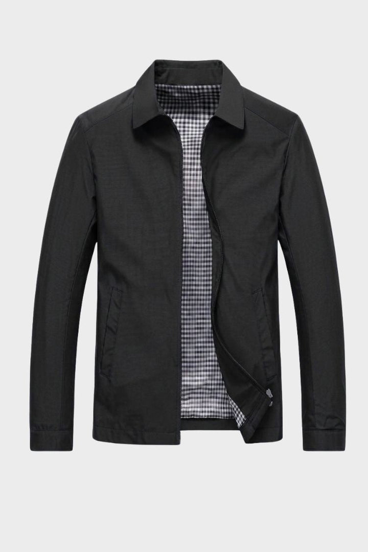 Men's Harrington Jacket with Lapel Collar, Hip-Length, Front Zipper