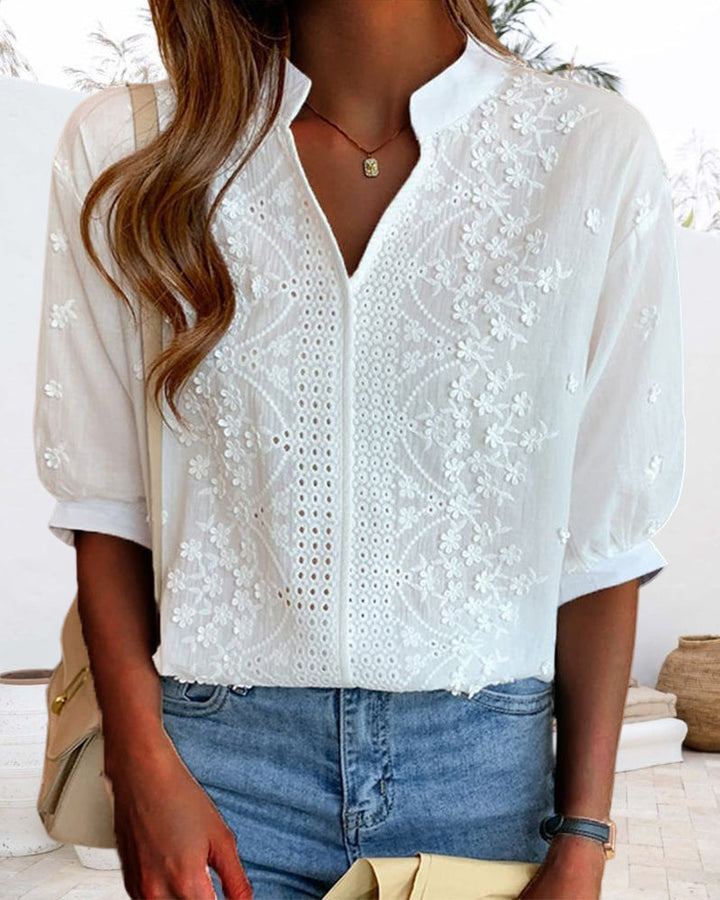 Bethany | Women V Neck Puff Sleeve Blouse
