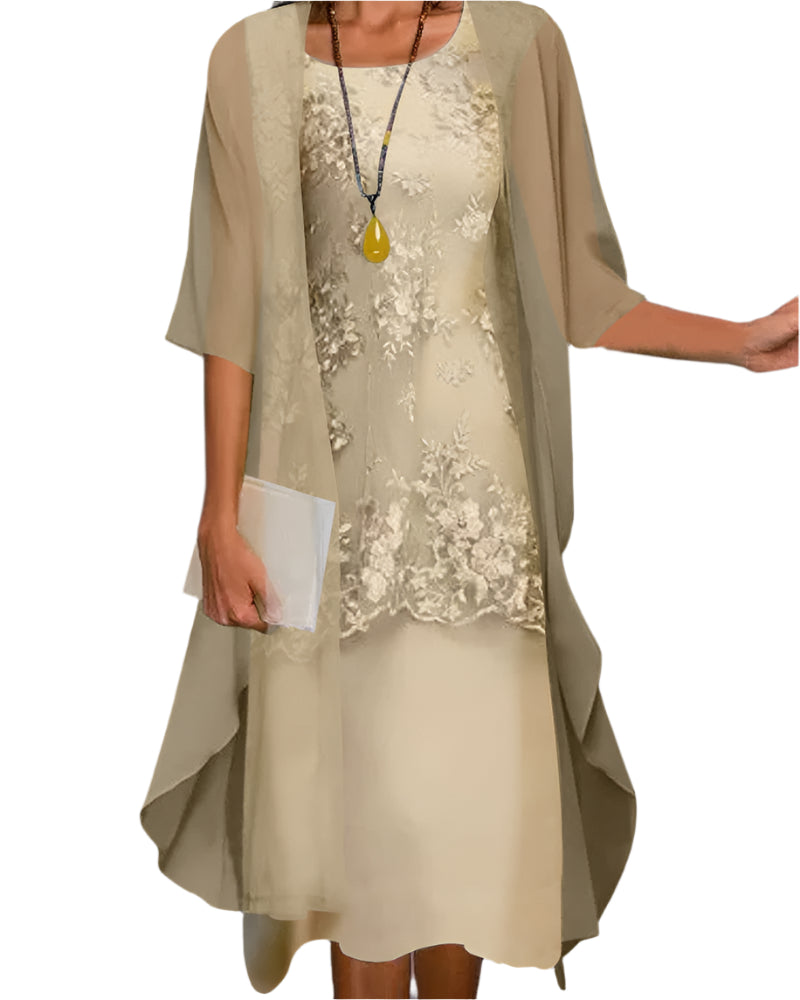 Claudia | Midi dress for women as a wedding guest with transparent sleeves
