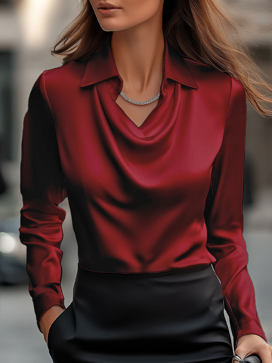 Women’s Tailored Blouse – With Draped Neckline, Suitable for Work and Everyday Use