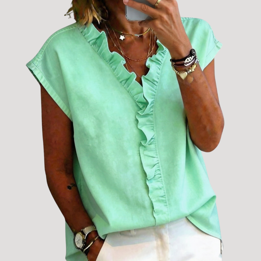 Elegant Short Sleeve Ruffled Women's Blouse