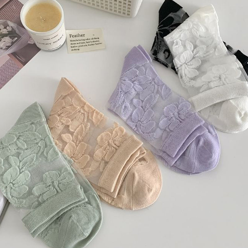 Breathable Jacquard Floral Socks