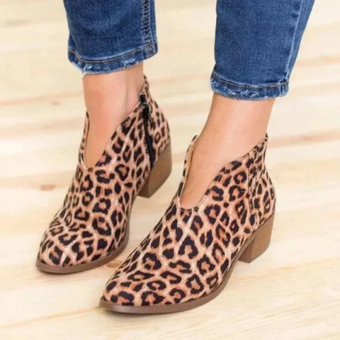 Women's Ankle Boots V Shape Low Heel with Zipper