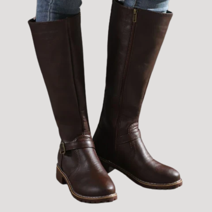 High Women's Riding Boots with Buckle Detail