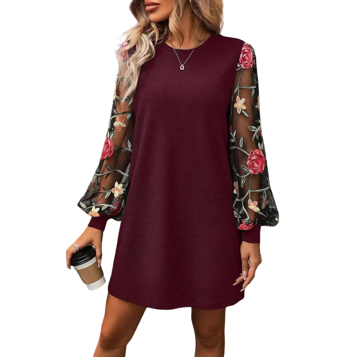 Ladies Mini Dress Long Sleeve with Ribbed Cuffs, view 3 - Elena Harper