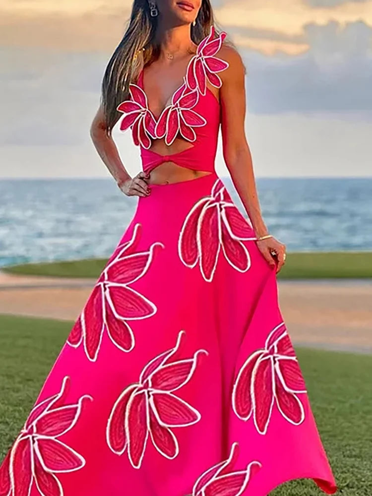 Petal Decor Fluorescent One Piece Swimsuit Set