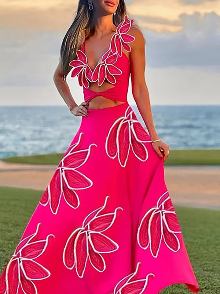 Petal Decor Fluorescent One Piece Swimsuit Set