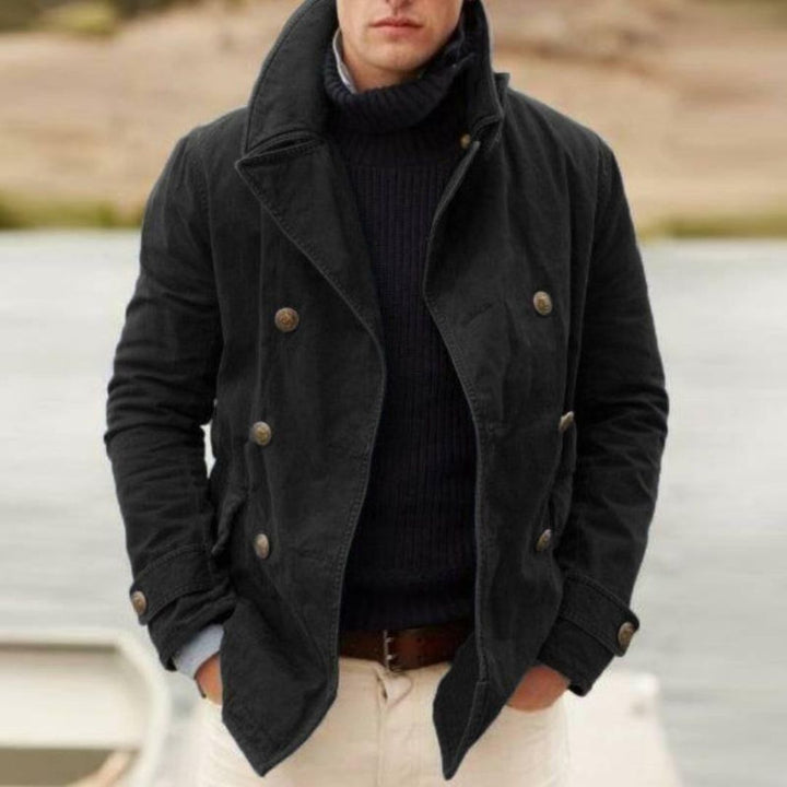 Timeless Men’s Double-Breasted Pea Coat with Durable Canvas