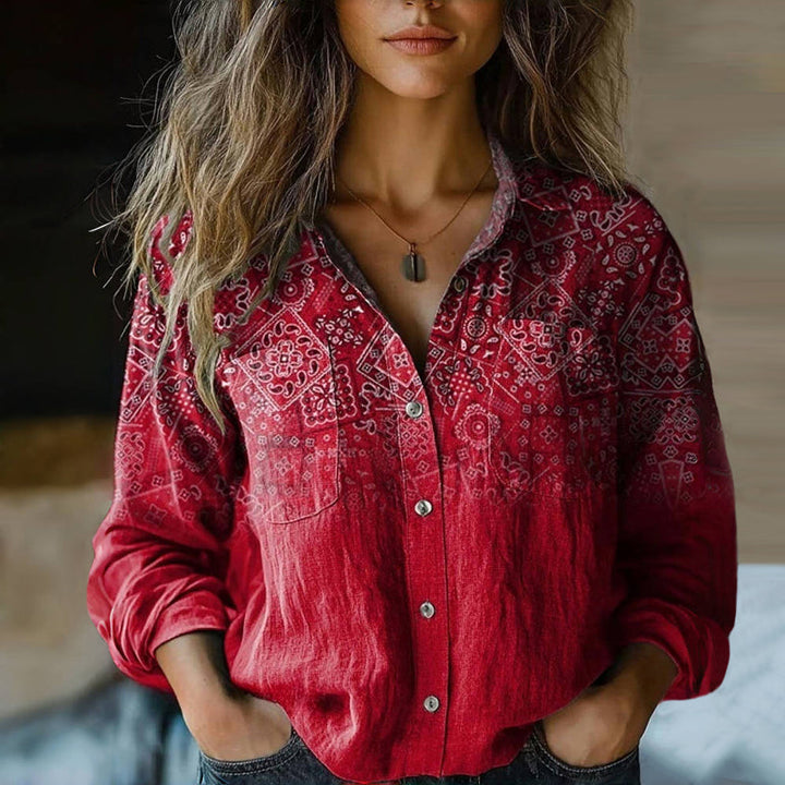 Phoebe | Women's Printed Button Front Long Sleeve Top