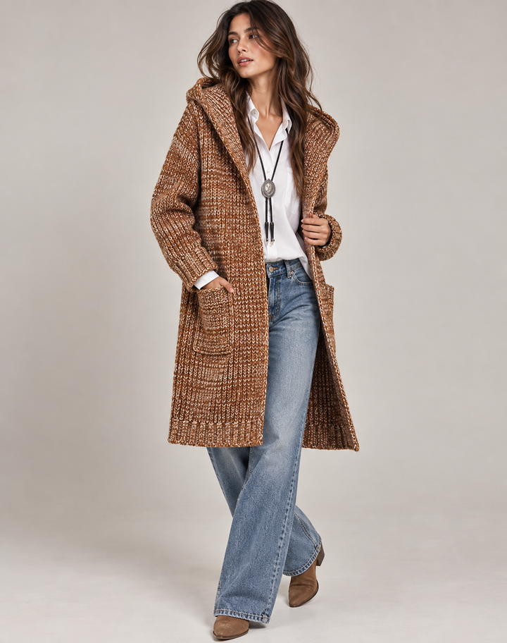 Men's Wool Knitted Vest with Hood and Ribbed Cuffs, view 2 - Elena Harper