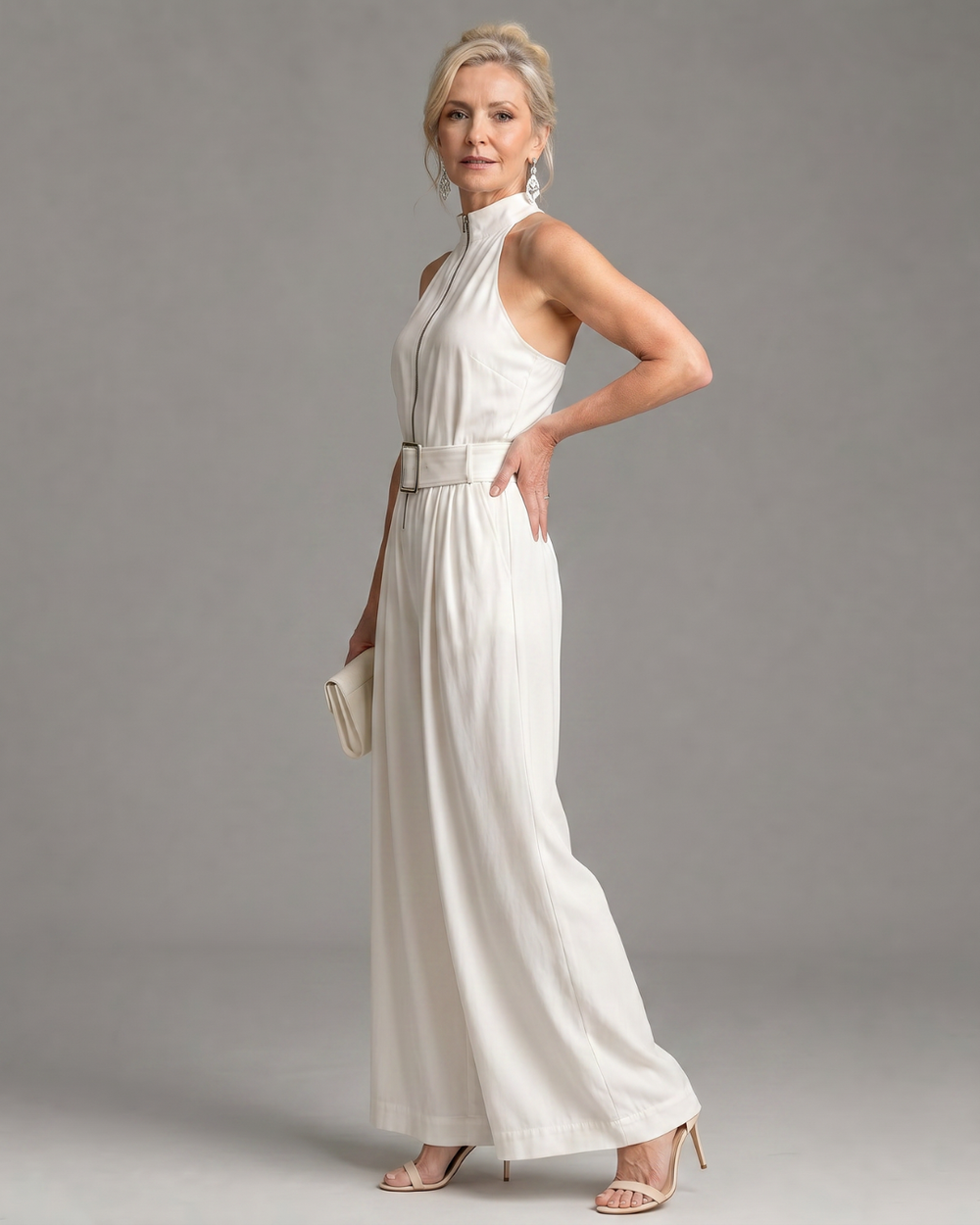 Astrielle Belted High Neck Wide Leg Sleeveless Jumpsuit - Elena Harper