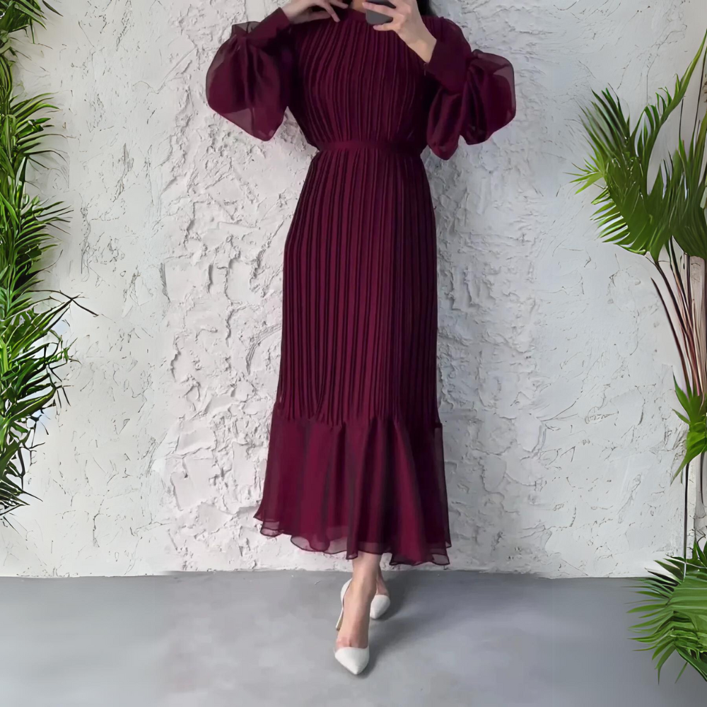 Elegant Autumn Evening Dress with Tulle Details, view 4 - Elena Harper