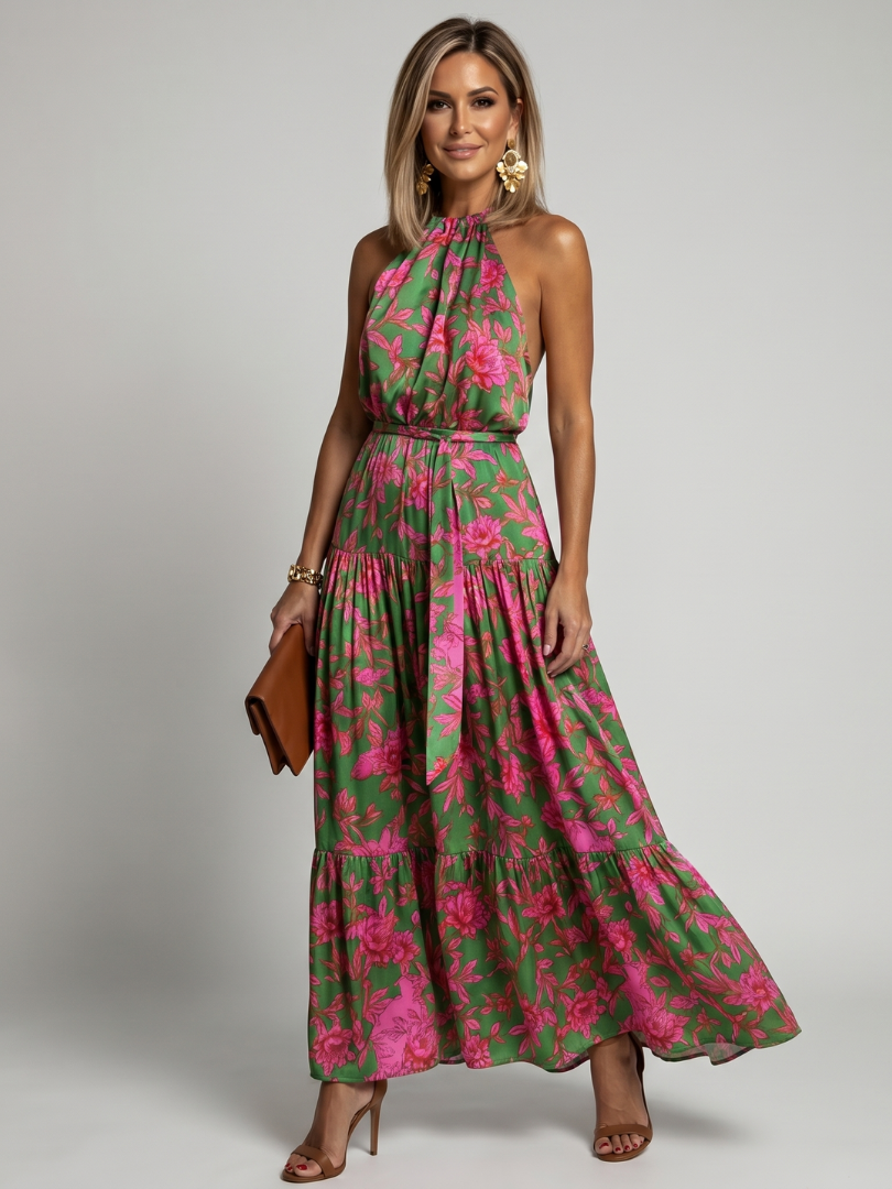 Halter Neck Draped Midi Dress for Women - Chic and Flattering