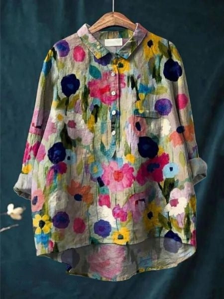 Bella | Women's Floral Button Front Pocket Blouse