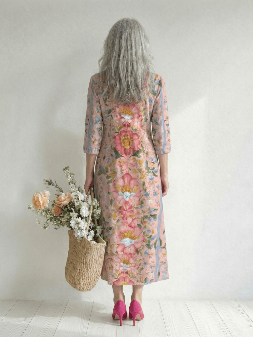 Emma & Rose Cape Town Julien™ Form Floral Midi Dress with vibrant floral pattern and flowing fabric.