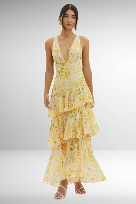 Ilduara | Women's Maxi Dress with Floral Print and Ruffles