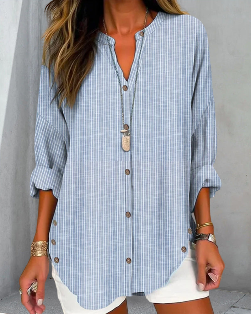 Ruby | Women’s Relaed Striped Button Blouse