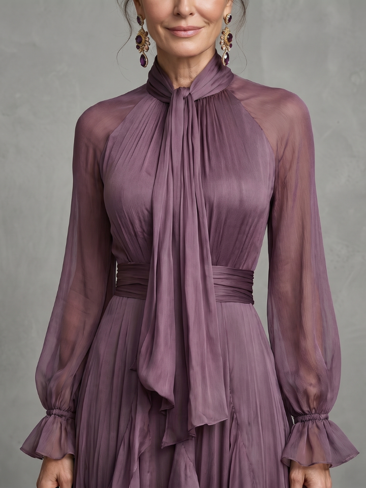 Demetria Tie Neck Ruffle Tiered Maxi Dress - Elena Harper
