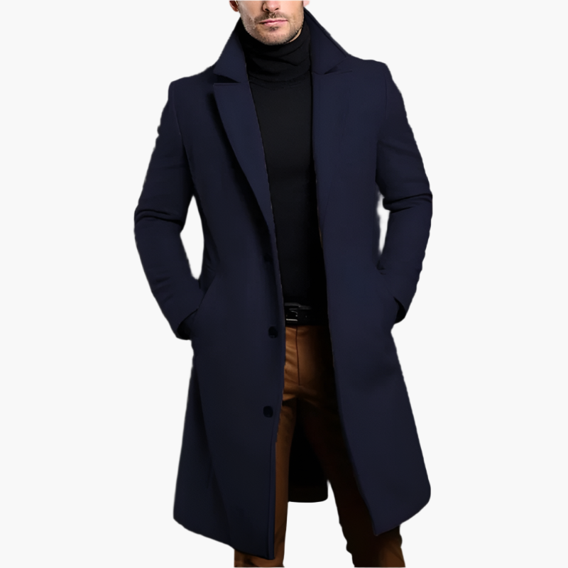 Classic Men's Single-Breasted Wool Blend Coat – Elegant Winter Trench