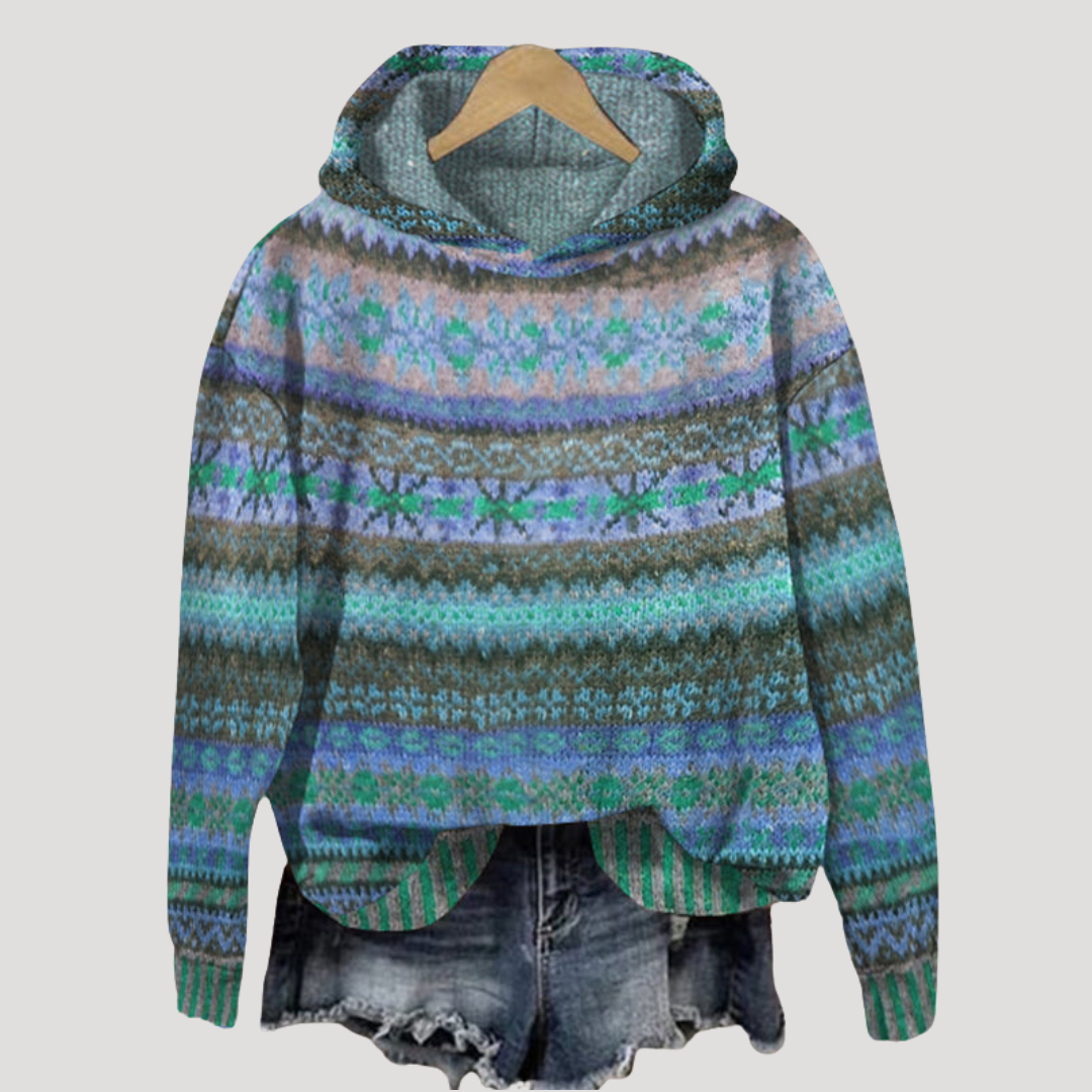 Women's Hooded Sweater with Fair Isle Pattern