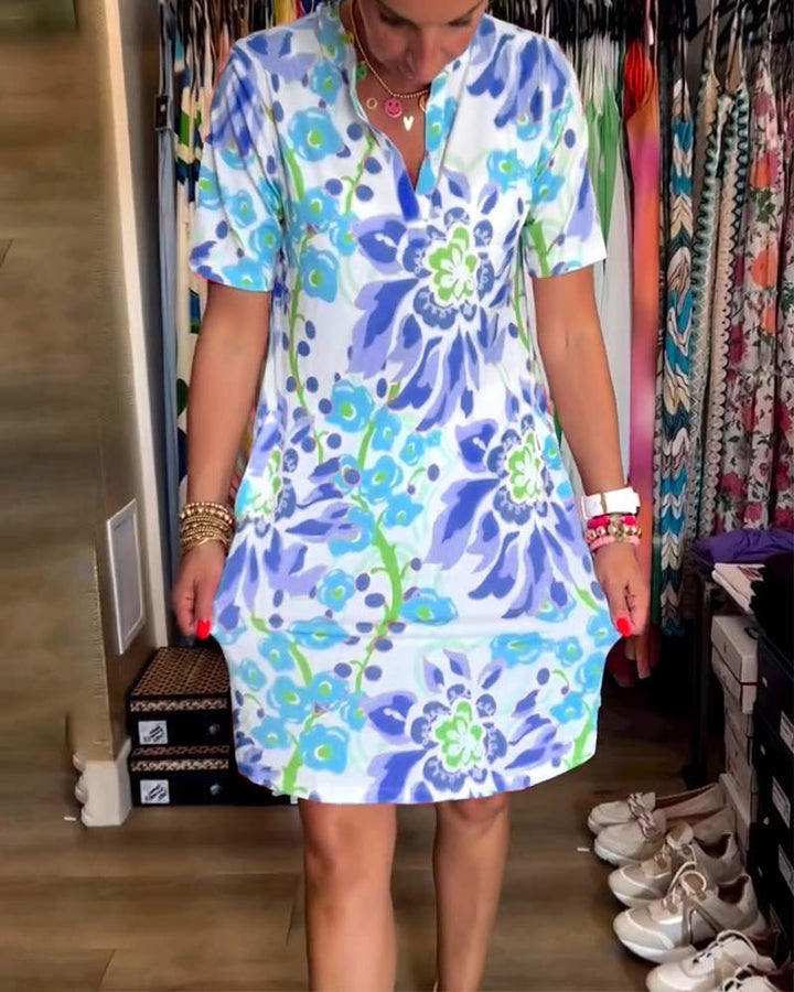Ivendra Short Sleeve Floral Print Dress - Elena Harper